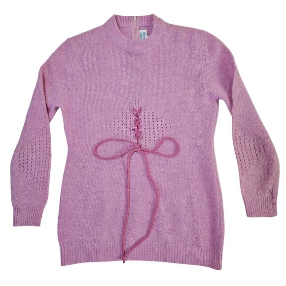 Vintage 70s Juniors Soft Angora Rabbit Fur Pink Crewneck Lightweight Sweater S - Picture 1 of 10